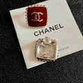 Chanel Earrings Red Gold
