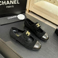 Chanel Black Cap-Toe Ballet Flat with Gold Hardware