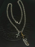 Chrome Heart Silver-Tone Feather & Cross Charm Necklace