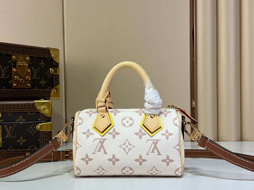 Louis Vuitton Monogram Canvas Top-Handle Handbag with Shoulder Strap, White