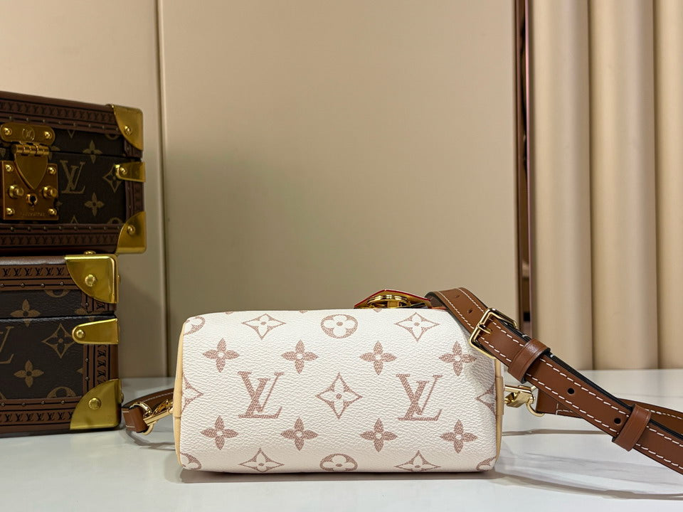 Louis Vuitton Monogram Canvas Top-Handle Handbag with Shoulder Strap, White