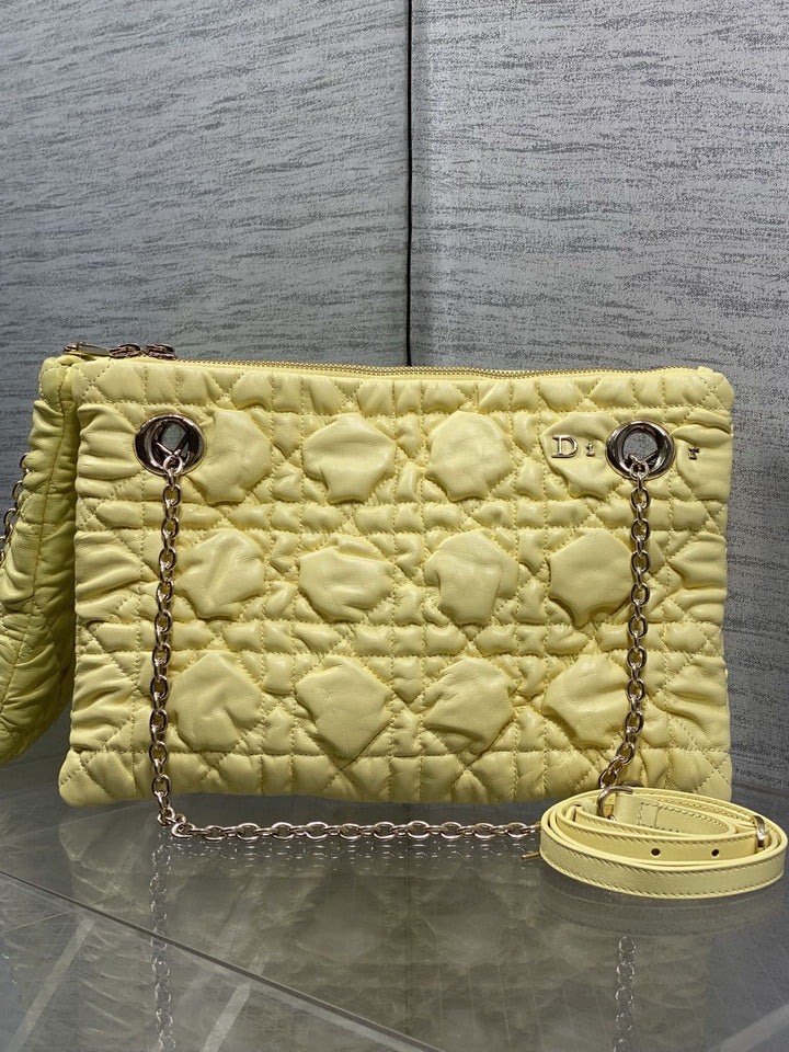 Dior Quilted Yellow Shoulder Bag with Gold Chain