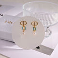 Dior Gold Pearl Drop Earrings with Teal Enamel Link