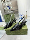 Gucci Patent Leather Pointed-Toe Slingback Kitten Heel