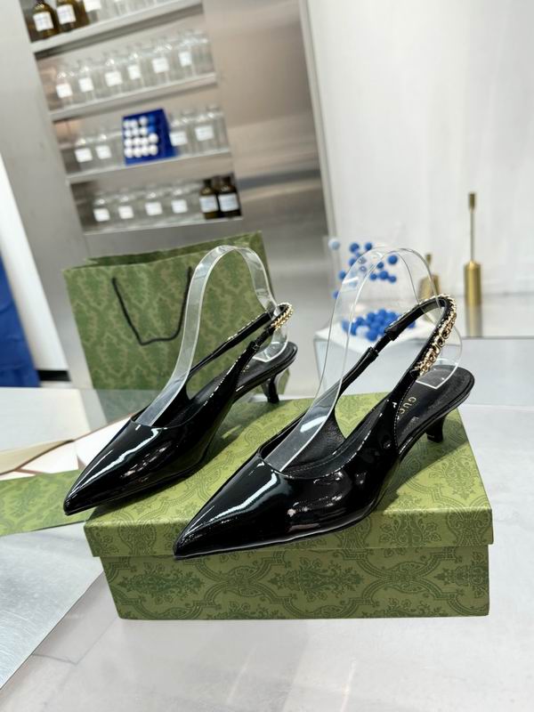 Gucci Patent Leather Pointed-Toe Slingback Kitten Heel