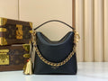Black Leather Hobo Bag with Gold Chain Strap