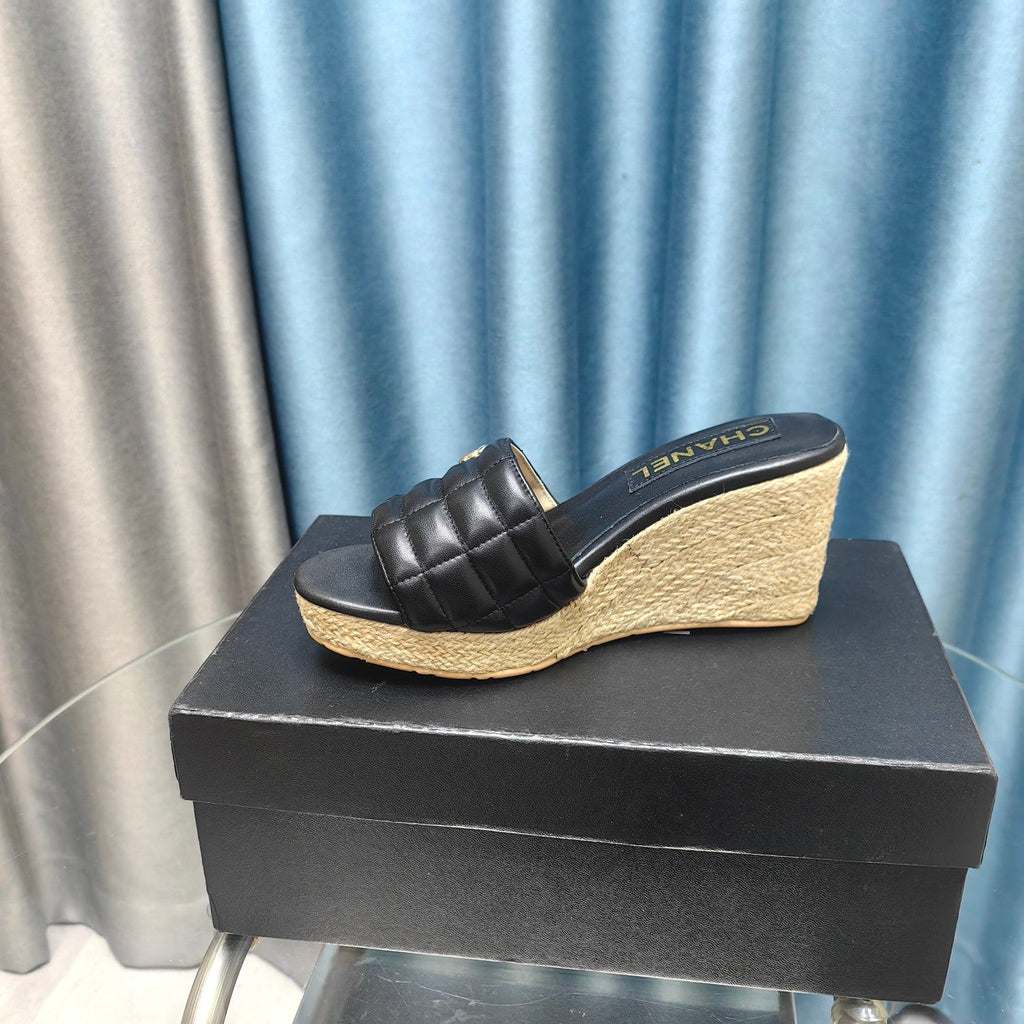CHANEL WEDGE BLACK SHEEPSKIN